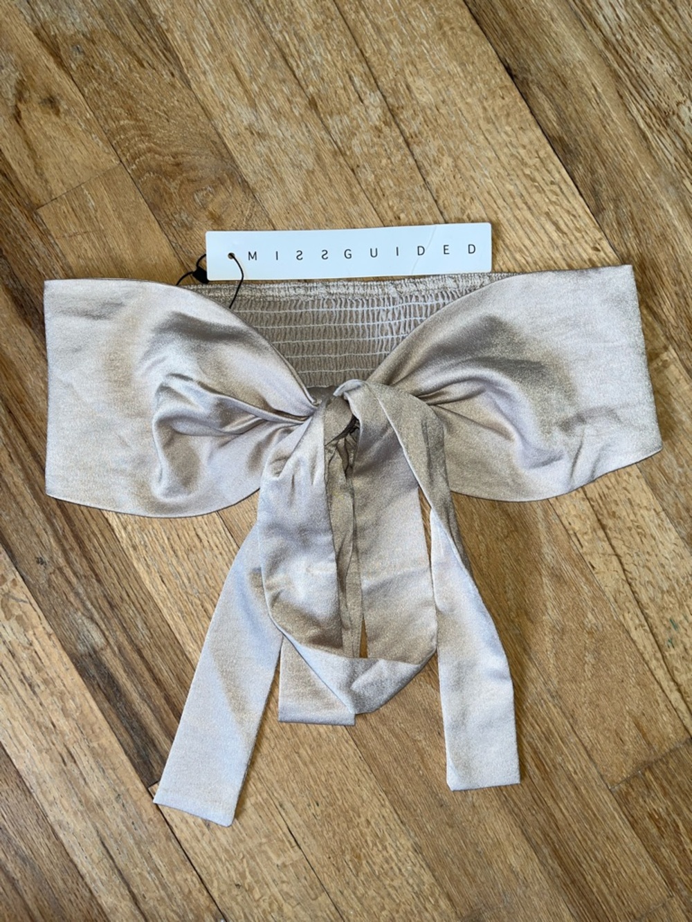 Missguided Champagne Tie Bandeau Top